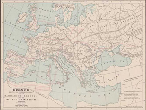 Map Showing the Barbarian Inroads on the Fall of the Roman Empire, movements shown down to A.D. 477