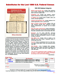 Product Description Flyer: Census Substitutes for the Lost 1890 U.S. Federal Census & The Census Book