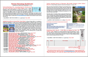 Production Description Flyer: Understanding Meyers Orts; Alphabetical and Reverse German Place Name Indexes; German Research in Pomerania; Deciphering Gothic Records - FREE PDF