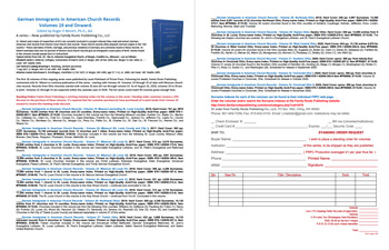 Product Description Flyer: German Immigrants In American Church Records - Updated Nov. 30, 2020