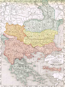 1895 Map of Bulgaria, Romania, Turkey, Greece and more