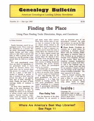 Finding the Place - Using Place Finding Tools: Directories, Maps, and Gazetteers - Genealogy Bulletin 26 - Mar-Apr 1995
