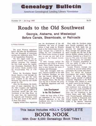 Roads to the Old Southwest - Georgia, Alabama, and Mississippi Before Canals, Steamboats, or Railroads - Genealogy Bulletin 28 - Jul-Aug 1995