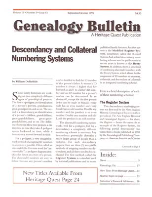 Descendancy and Collateral Numbering Systems - Genealogy Bulletin 53 - Sep-Oct 1999