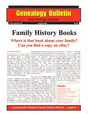 Family History Books - Where is that book about your family? Can you find a copy on eBay?  Genealogy Bulletin 58 - August 2003