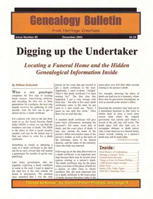 Digging Up The Undertaker - Locating A Funeral Home And The Hidden Genealogical Information Inside - Genealogy Bulletin 60 - December 2003