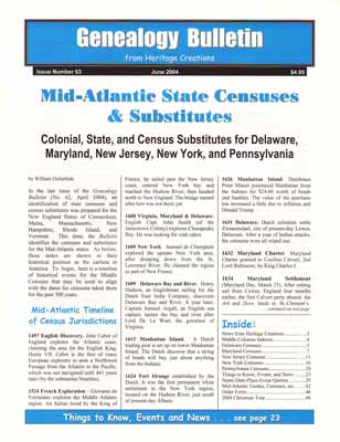 Mid-Atlantic State Censuses & Substitutes - Colonial, State, and Census Substitutes for Delaware, Maryland, New Jersey, New York, and Pennsylvania - Genealogy Bulletin 63 - June 2004