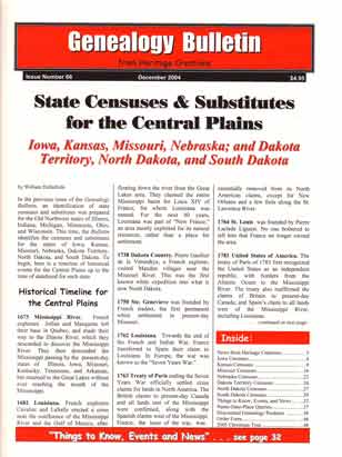State Censuses & Substitutes for the Central Plains - Iowa, Kansas, Missouri, Nebraska; and Dakota Territory, North Dakota, and South Dakota – Genealogy Bulletin 66 - December 2004