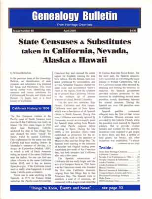 State Censuses & Substitutes Taken In California, Nevada, Alaska & Hawaii - Genealogy Bulletin 68 - April 2005