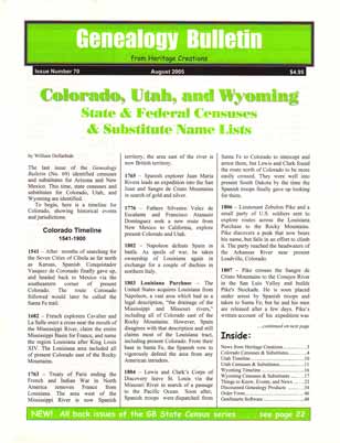 Colorado, Utah, and Wyoming State & Federal Censuses & Substitute Name Lists - Genealogy Bulletin 70 - August 2005