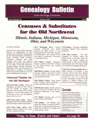 Censuses & Substitutes for the Old Northwest - Illinois, Indiana, Michigan, Minnesota, Ohio, and Wisconsin - Genealogy Bulletin 65 - October 2004